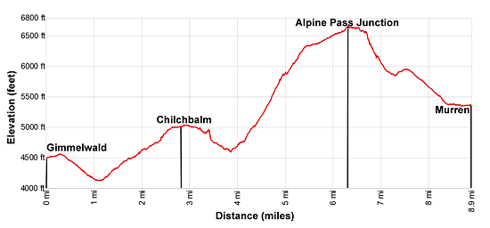 Elevation Profile for the hiking trail to the Chilchbalm