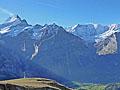 The Schreckhorn, Finsteraarhorn, Fiescherhorn massif and the Eiger