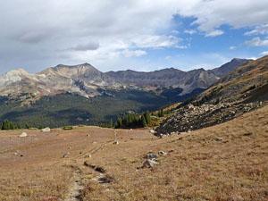View of the peaks towering above Texas Creek