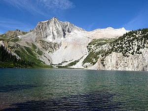 Snowmass Peak, Hagerman Peak and Snowmass Mountain from the northeast shore of Snowmass Lake