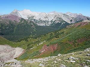 Great view to the west of Hagerman Peak, Snowmass Mountain and Capitol Peak from Buckskin Pass