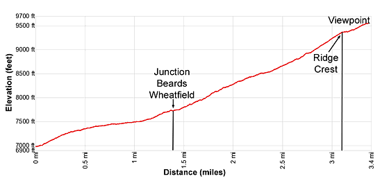 Elevation Profile of the Beards Wheatfield hiking trail