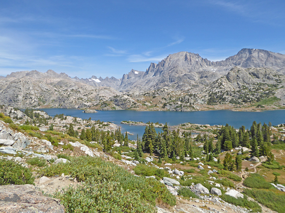 The peaks towering above Titcomb Basin form the backdrop for beautiful Island Lake