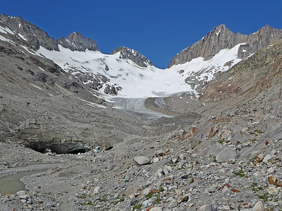 View of the ice cave at the tip of the glacial tongue