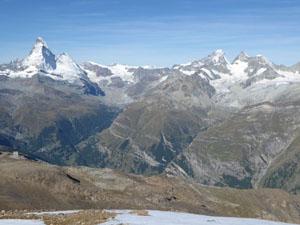 The Matterhorn and Dent Blanche bookend the cirque at the head of the Zmutt Valley
