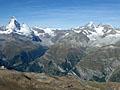 The Matterhorn and Dent Blanche at the head of the Zmutt Valley