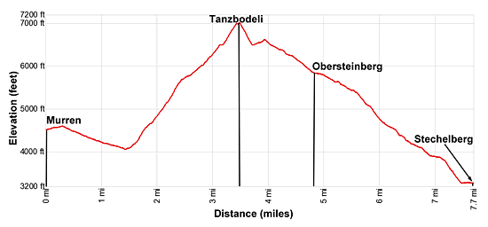 Elevation Profile - Hiking Trail to Tanzbodeli