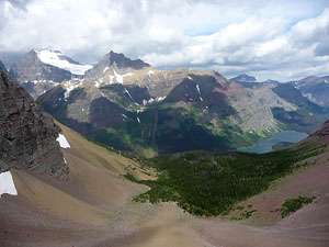 Mt. Merritt (10,004-ft.) and the Old Sun Glacier along with Natoas Peak rise along the west side of the Belly River valley